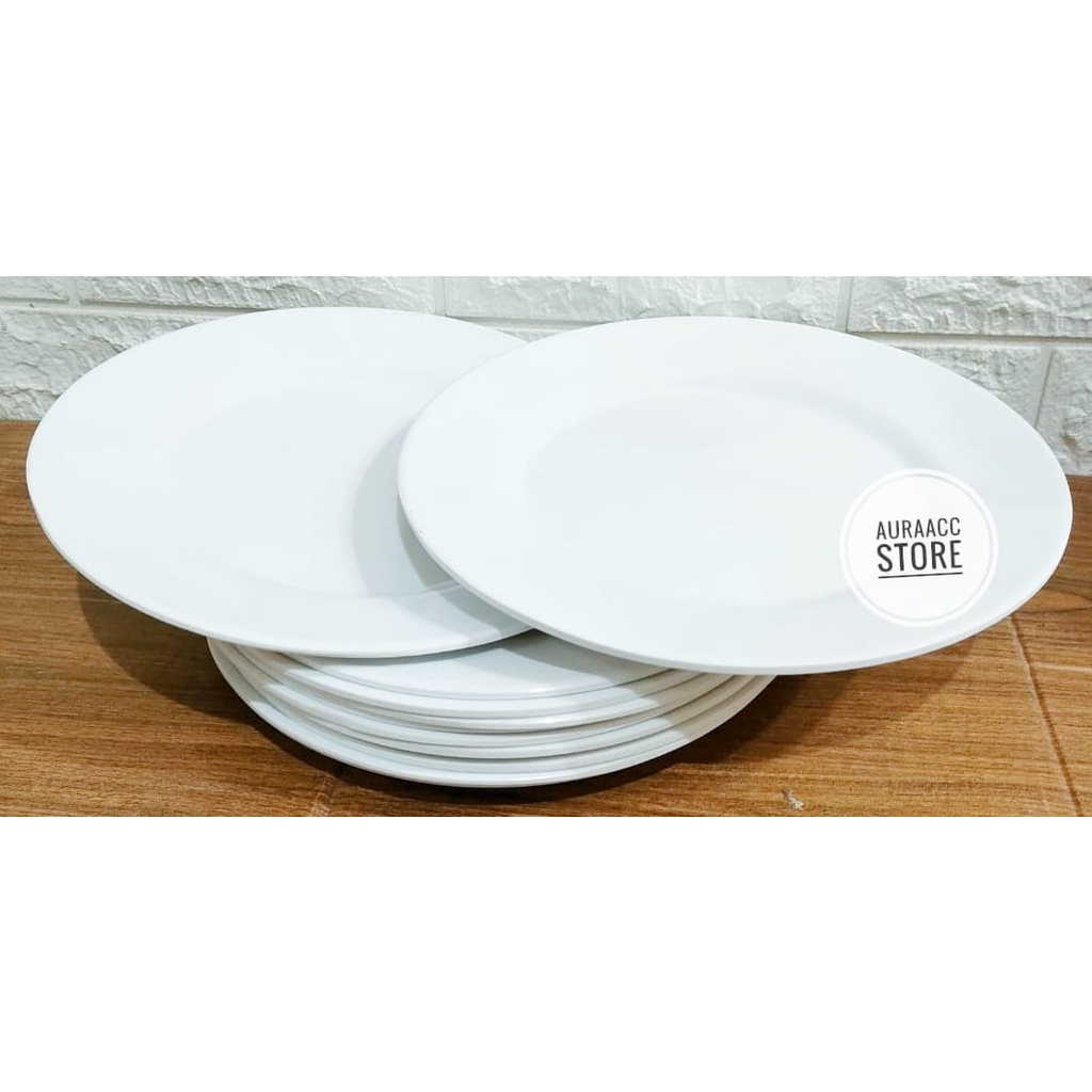 PROMO 1 lusin 12pcs piring melamin ceper polos/ warna putih/ ukuran; 10inc/ diameter 25cm/ termurah