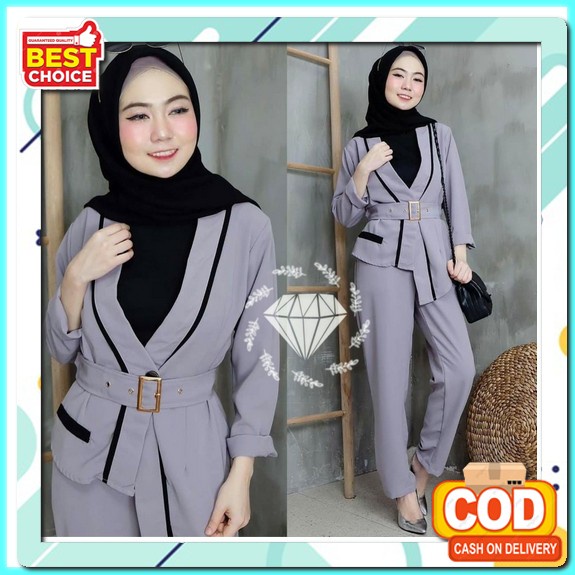 Mia Story Fashion Tripy Set One Set Fashion Wanita Kekinian - Setelan Wanita Gaya Korea Set Blazer O