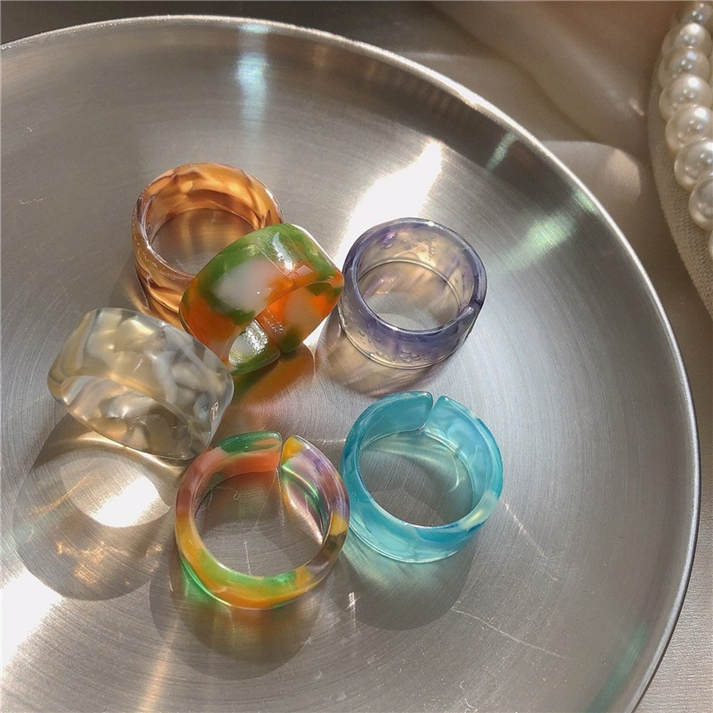 Retro Resin Opening Ring Acrylic Knuckle Ring Fashion Mix Color Jelly Ring for Women Ladies Jewelry