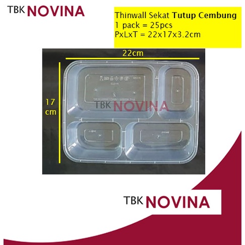 [25 PCS] Thinwall Sekat 4 Kotak makan Per Pack Rectangle Food Container Kotak Nasi Plastik Murah