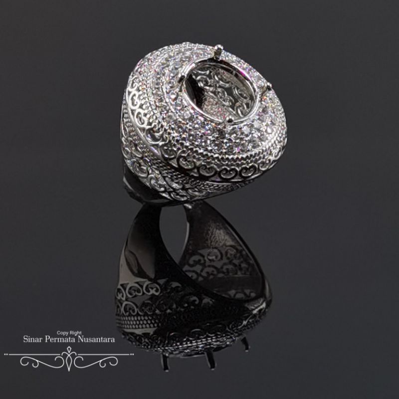 RING EMBAN WANITA BERTABUR ZIRCONIA BAHAN ALPAKA SUPER 10x10mm