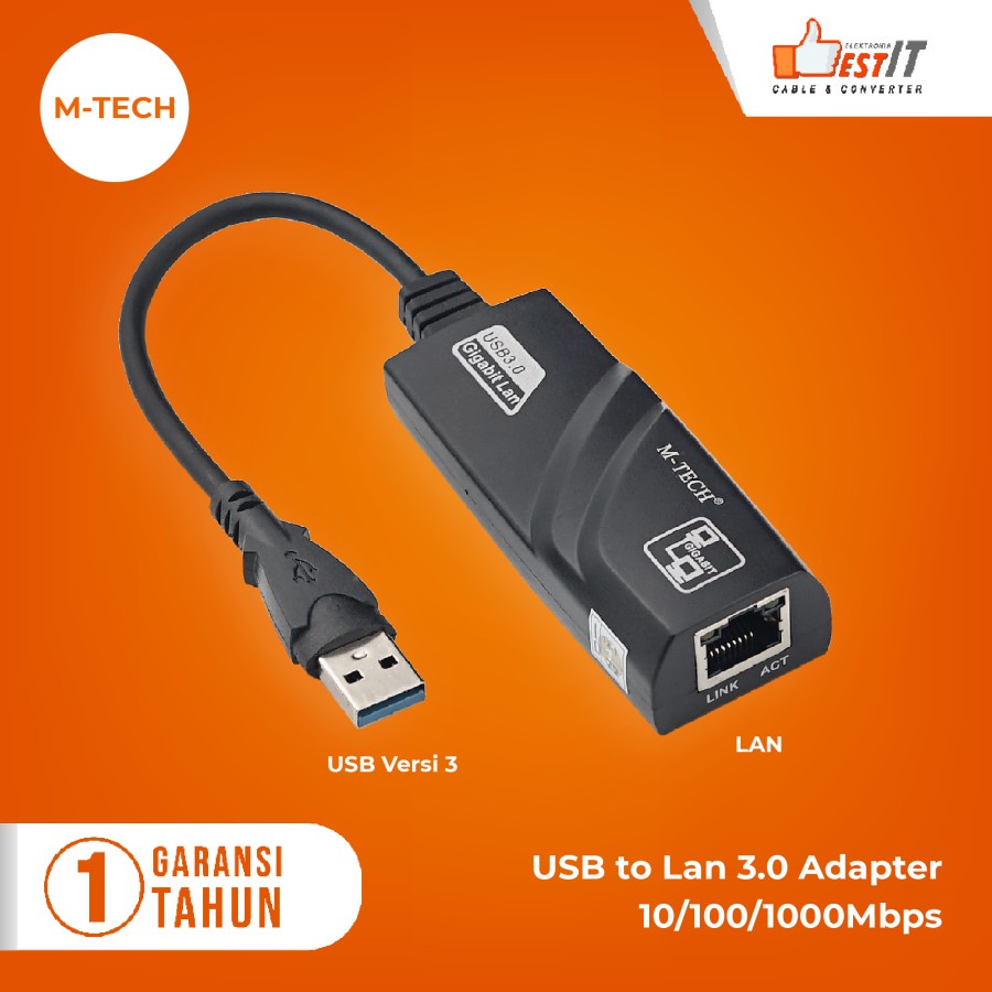 USB 3.0 to LAN RJ45 Ethernet Adapter 10-1000 Mbps Network M-tech Original