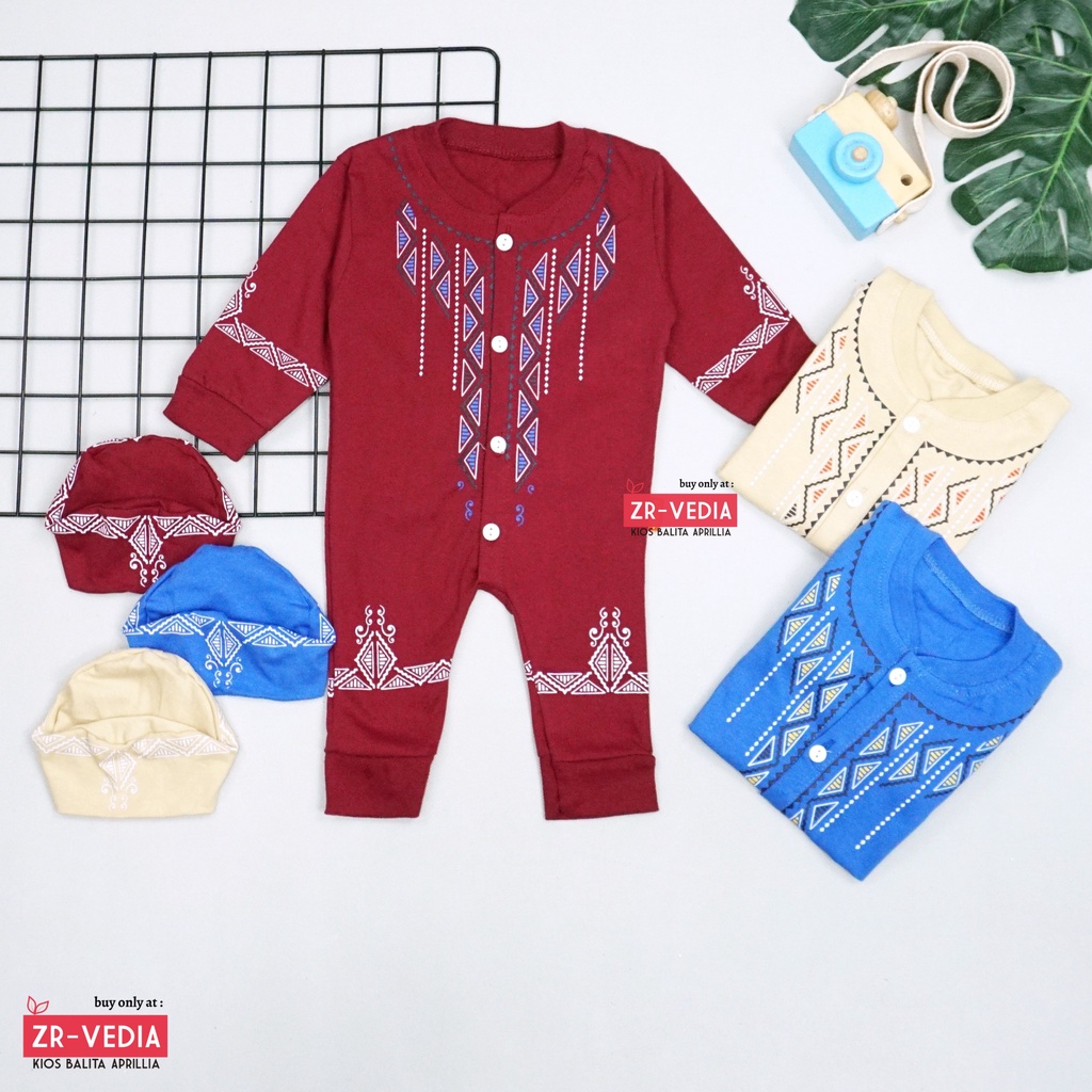 (0-12 Bulan) Koko Jumper Naufal / Baju Muslim Baby Anak Laki All Size Katun Romper Bayi Newborn