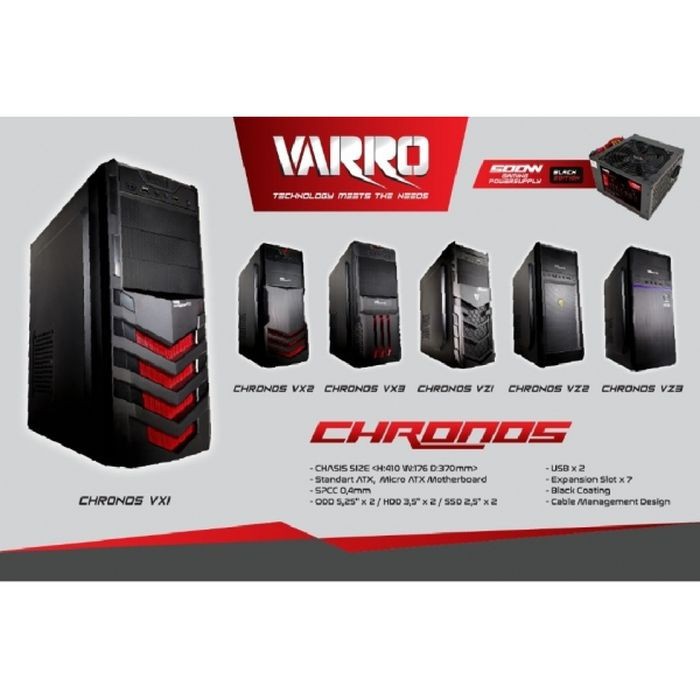 CASING PC VARRO CHRONOS VX1/VX2/VX3/VZ1 500W FULL ATX (USB+AUDIO+FAN)