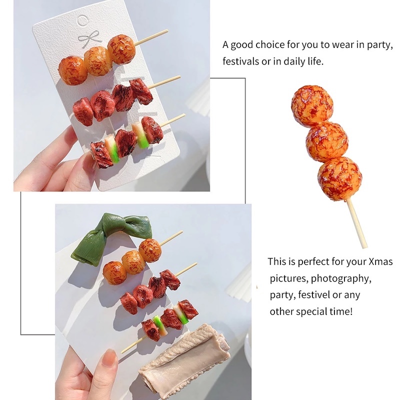 Mini Creative Simulation BBQ Food Side Hair Clip/ Plastic Fake Vegetables Meat Skewers Bangs Clip