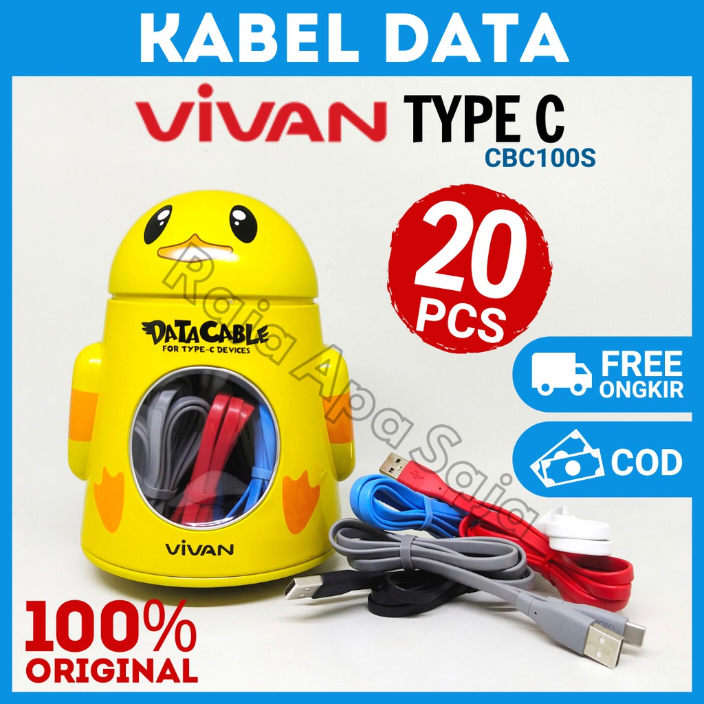 Kabel Data Type C Vivan CBC100 Isi 20 Pcs 10 Pcs Kabel Carjer Charger Fast Charging Tipe C Casan