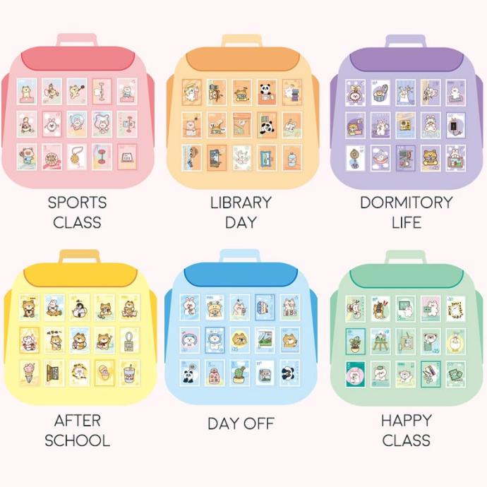 

Animal School Stamp Flake Stickers Set