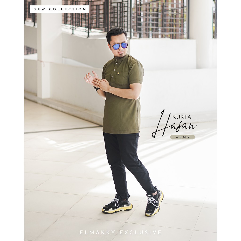ELMAKKY Exclusive - Kurta Hasan - Baju Atasan Pria Lengan pendek - simpel.
