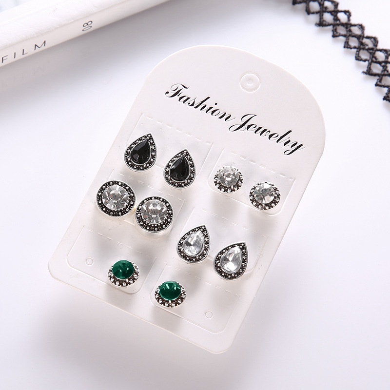 5 Pairs Of Gemstone Crystal Earrings Accessories Trend, Personality Korean Version