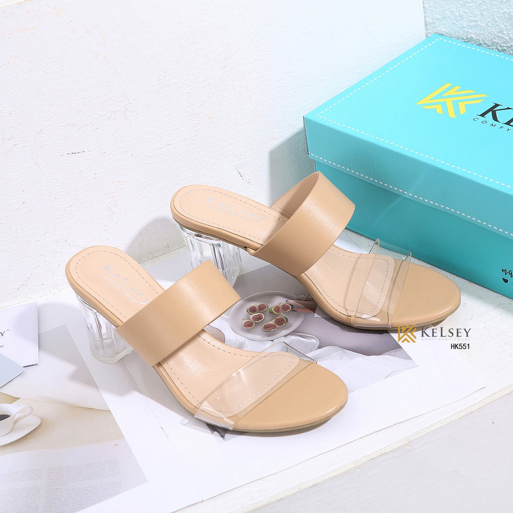 Kelsey Sandals Heels Wanita / Sandal Hak Kaca 8cm HK551