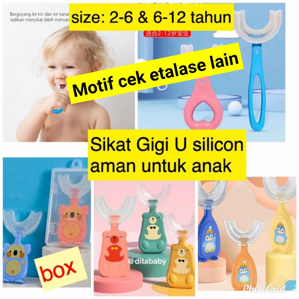 Sikat Gigi Bentuk U Bahan Silikon Untuk Anaksikat gigi Motif gagang Polos