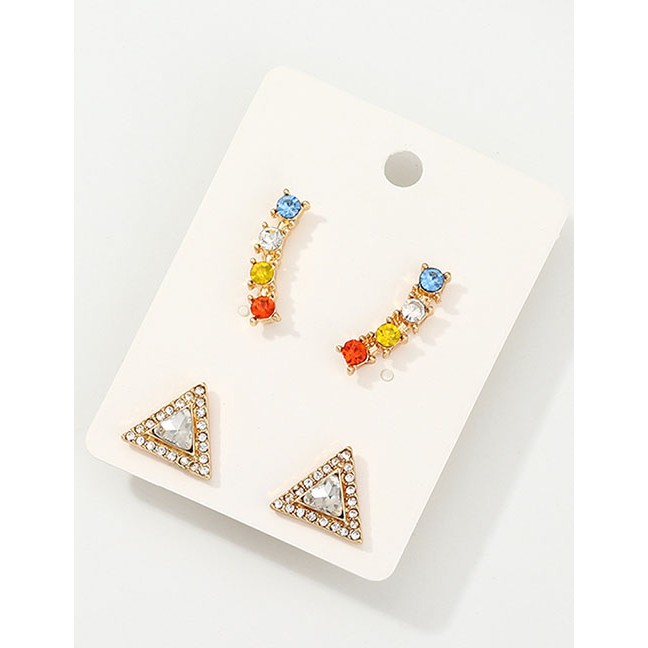 LRC Anting Tusuk Fashion Color Triangle-studded Earrings F75599