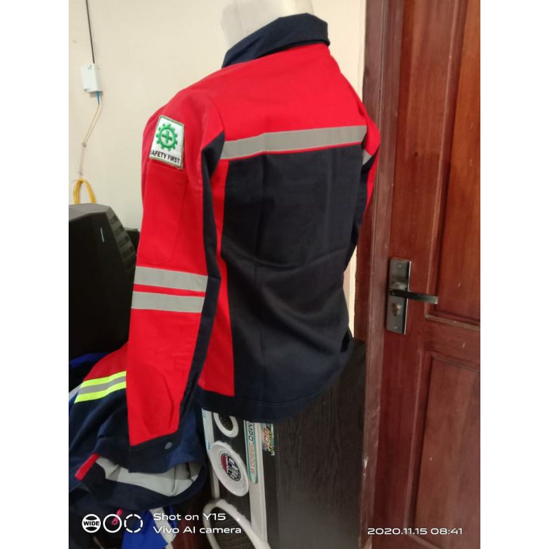 SERAGAM SAFETY FREE LOGO K3 BENDERA MERAH DONGKER RESLETING DRILL LEMBUT