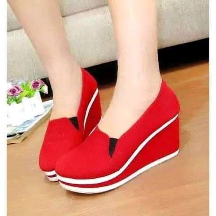 Sandal Wedges Wanita Korea Shaby Sdw342 HL420 SepatuSlop Lj01 Merah - Merah, 37