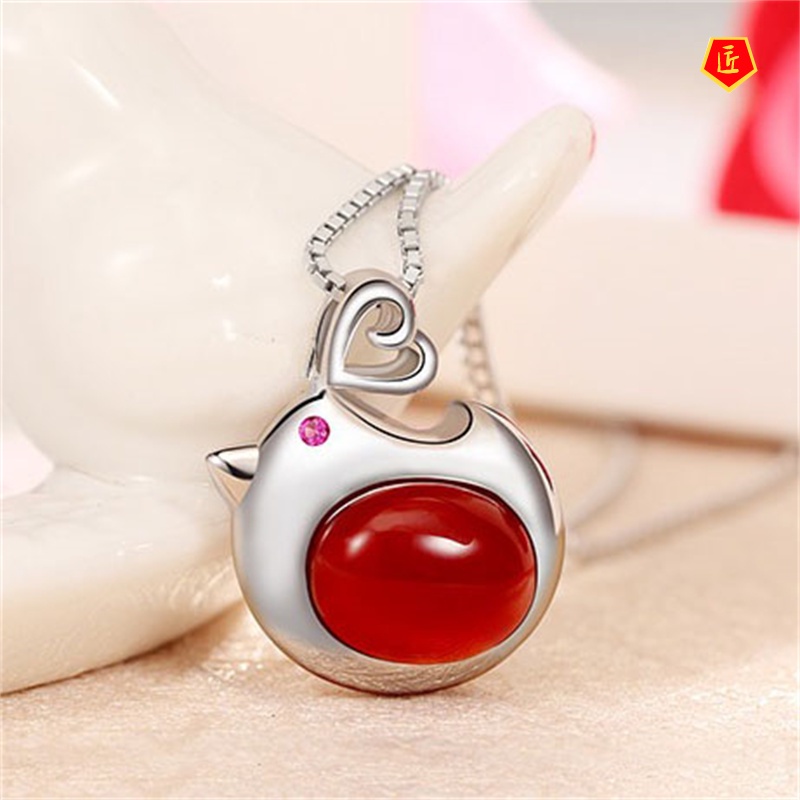 [Ready Stock]Red Agate Auspicious Rooster Necklace Fashion Simple