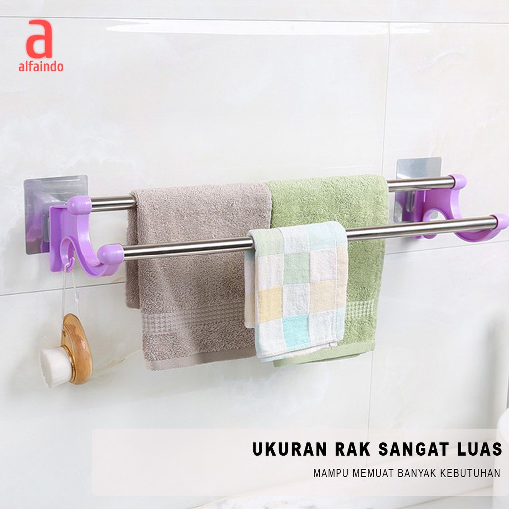 Alfaindo Gantungan Baju Handuk Kamar Mandi Serbaguna Stainless GB007 Kuat Murah  Putih