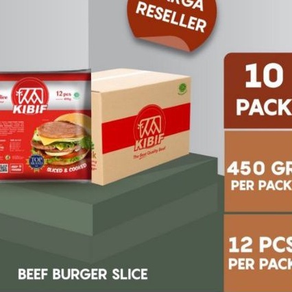 

KIBIF Beef Burger Slice 1 karton isi 10pack KIBIF Beef Burger Slice dengan isi 12pcs berat 450gr/pack