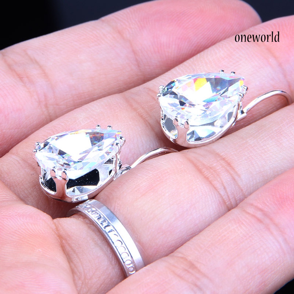 OW@ Women Teardrop Cubic Zirconia Inlaid Dangle Leverback Earrings Jewelry Gift