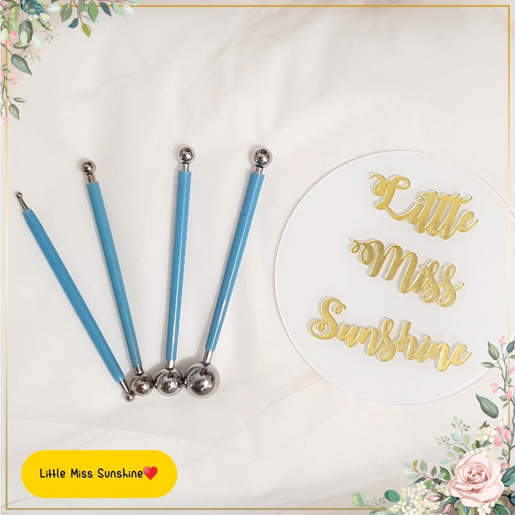 Pen Memahat 1 set isi 4pcs Pahatan Bentuk Nail Art Ukiran Tanah liat Clay Kue Ulang Tahun Sugar Ice Gula Fondant Icing Makanan Membuat Kreasi DIY DYE Clay Bulat Bundar Dot Tools Prakarya Perlengkapan Peralatan Memahat Membuat Eye Mata Little Miss Sunshine