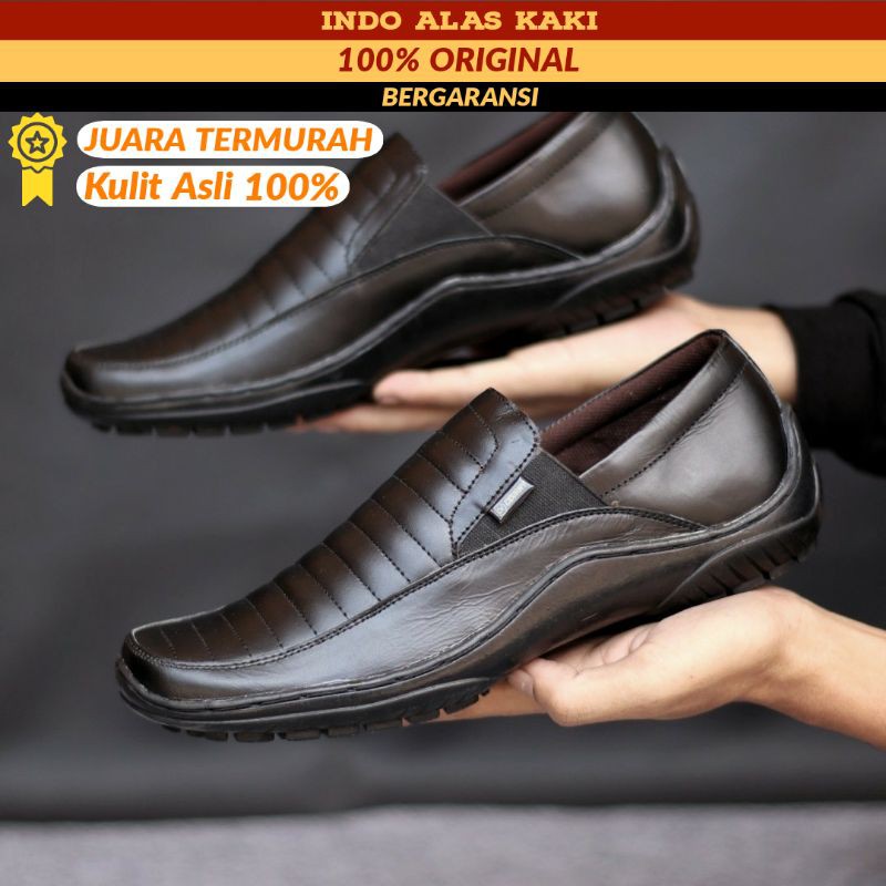 SEPATU DINAS FORMAL DI PAKAI PNS DOKTER POLISI PENGACARA PANTOFEL SLIP ON KULIT - CEVANY CORZA BLACK