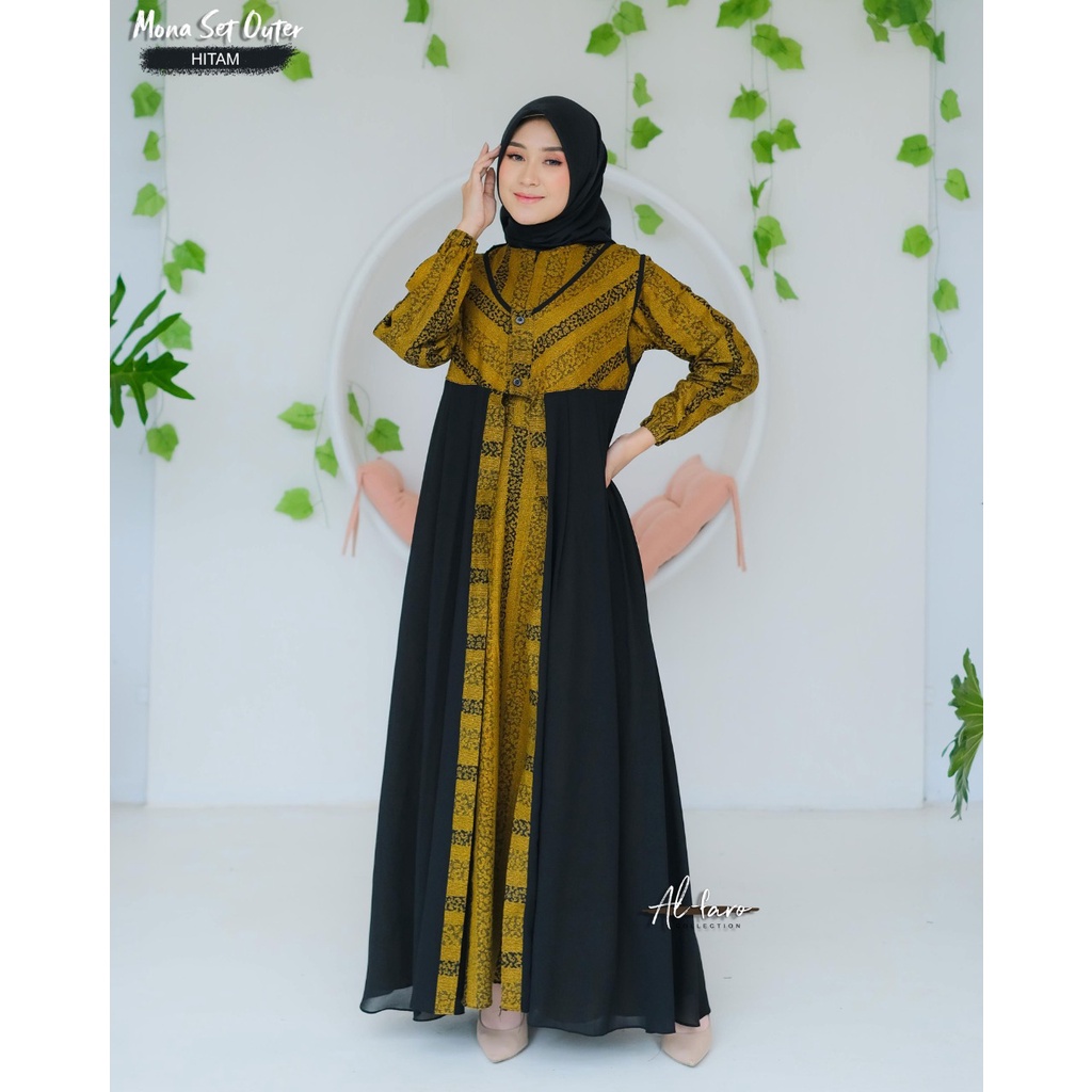 GAMIS GISEL GISNA DAN KEYSHA MONA ORI ALFARO DRESS SET OUTHER 2IN1 AL FARO muslimah update fashion clothes baju muslim muslimah wanita remaja hits ootd reseller dropshiper