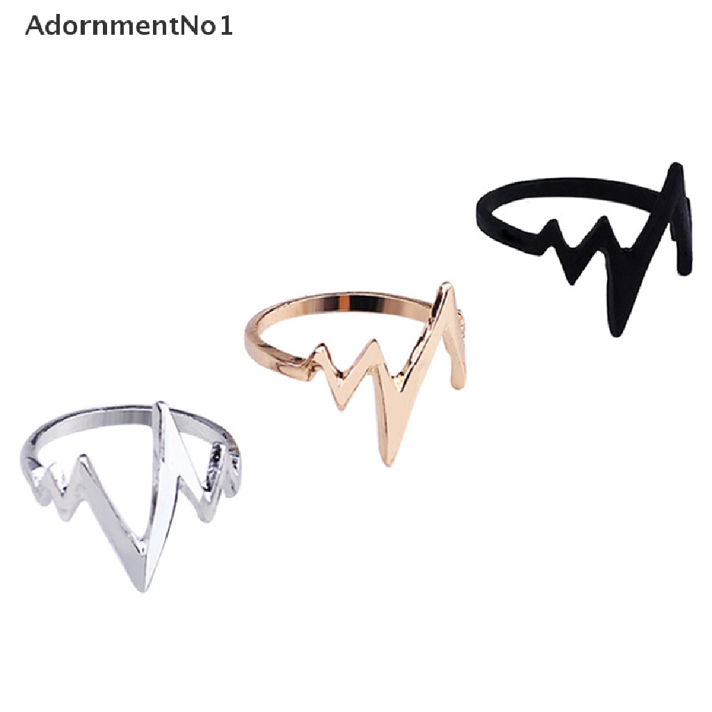 (AdornmentNo1) Cincin Terbuka Adjustable Motif Detak Jantung + Elektrokardiogram Vintage Untuk Perhiasan Wanita