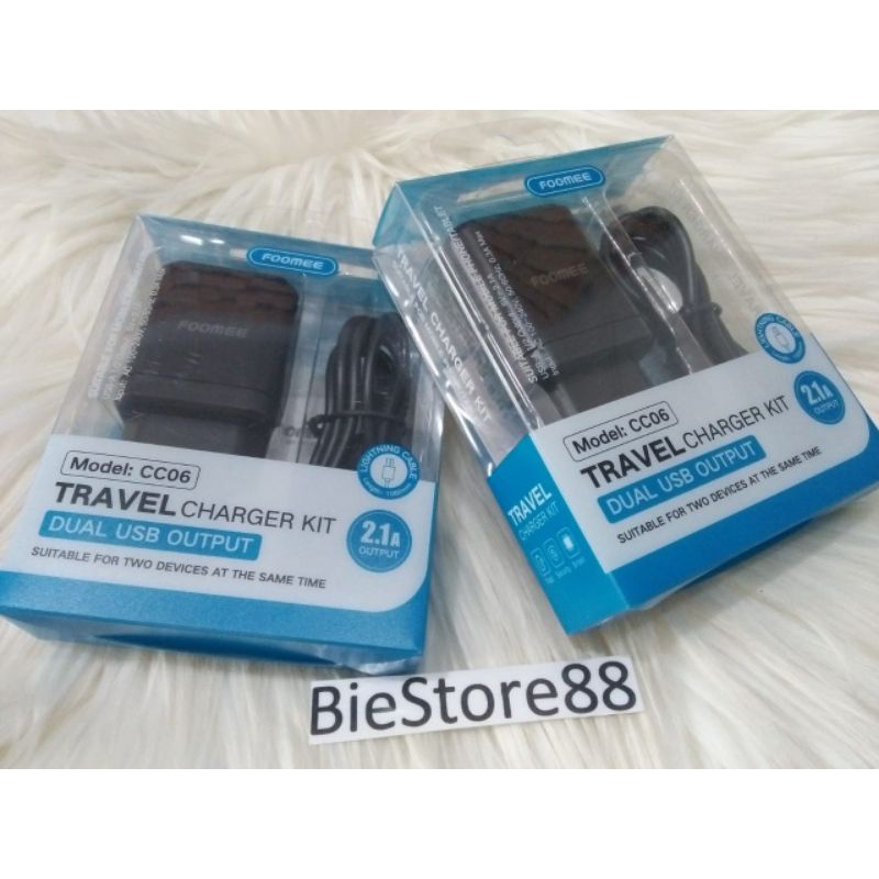 Travel Charger Kit Foomee CC06 Dual USB Output Max 2.1A Cable Lightning For iPhone Fast Charging