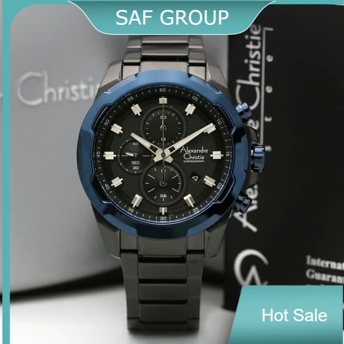 JAM TANGAN PRIA ALEXANDRE CHRISTIE AC 6523 / AC6523 FULL BLACK RING BLUE CHRONO ORIGINAL by plp