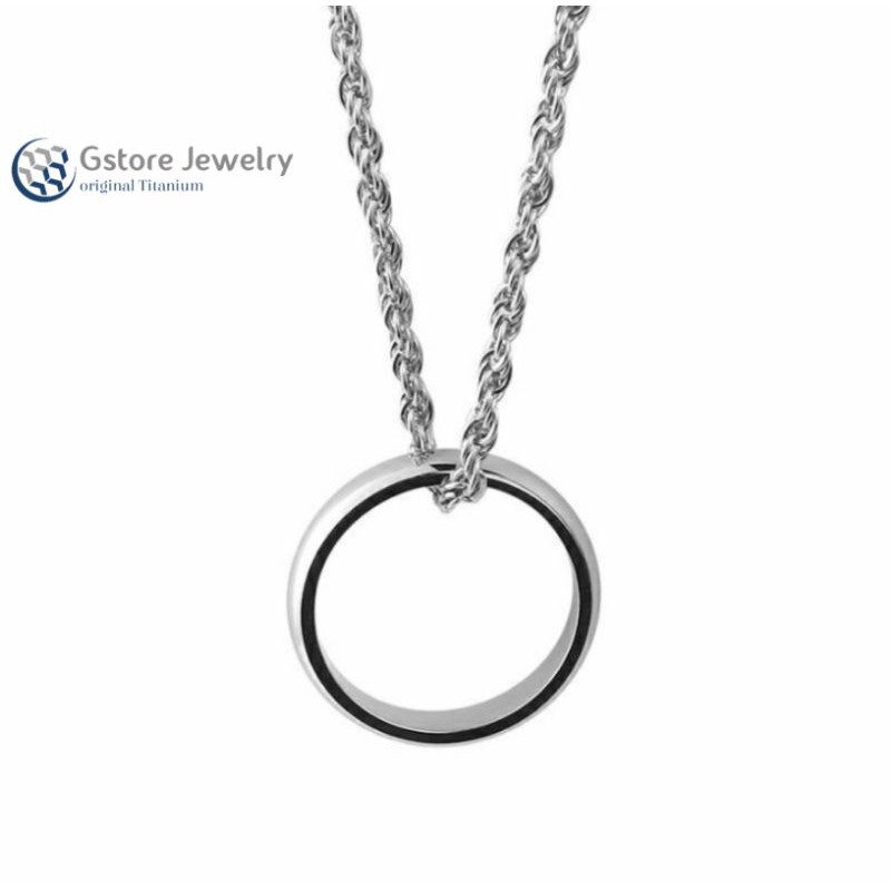 kalung liontin pria keren titanium asli anti karat cincin putih silver perak emas cowok cewek