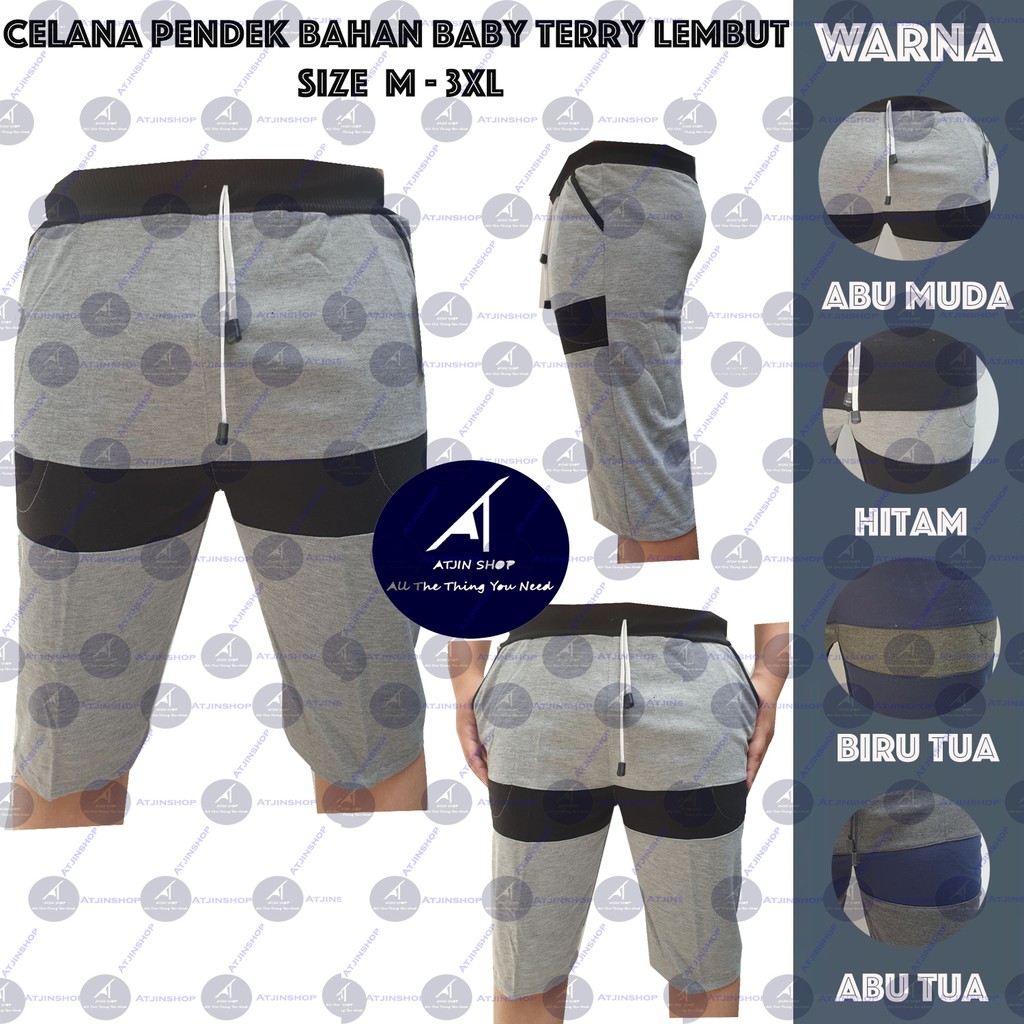 Atjin-Celana Pendek Pria Kombinasi Warna Bahan Baby Terry