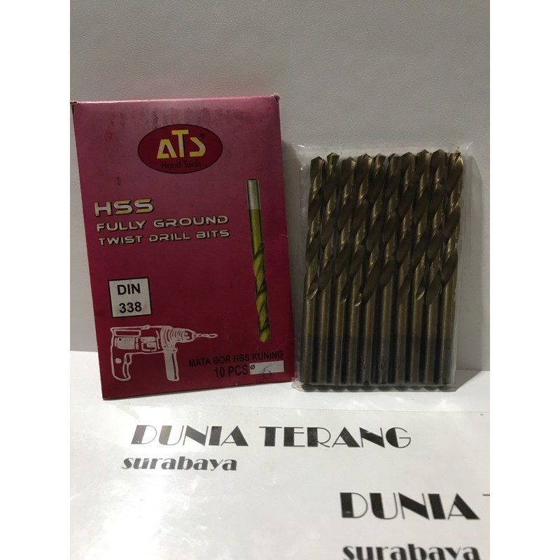 Mata Bor Besi ATS 6mm Kuning - HSS TiN Coated Fully Ground Twist Drill Bits 6 mm