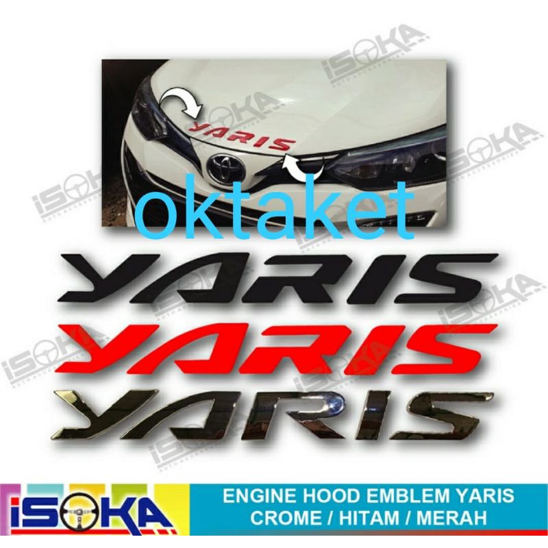 emblem kap mesin YARIS merah hitam chrome isoka