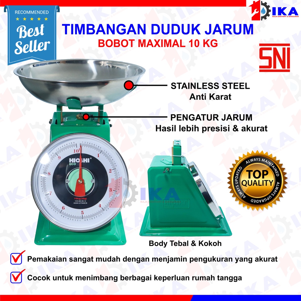 Timbangan Buah HIOSHI 10 kg Besi Stainless Jarum Analog Manual Duduk Sembako Telor Kue Tepung Sayur Daging Ikan Laundry