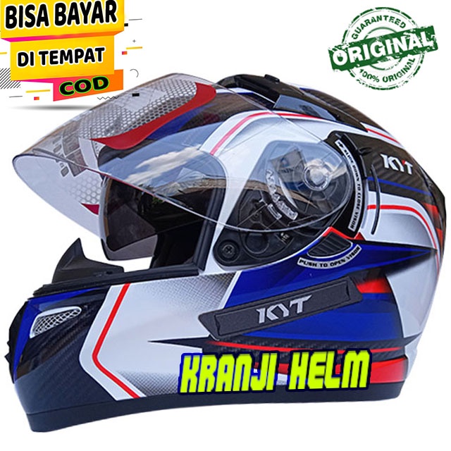Helm / Helm fullface / Helm kyt k2 rider super fluo ed #2 white carbon black blue termurah