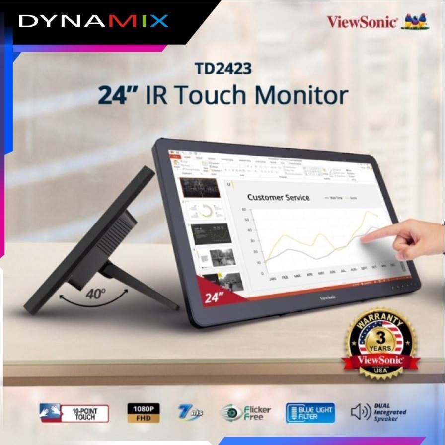 [+palet kayu] Monitor LED ViewSonic TD2423 24” IR Touch Screen FHD HDMI VGA DVI-D GARANSI RESMI