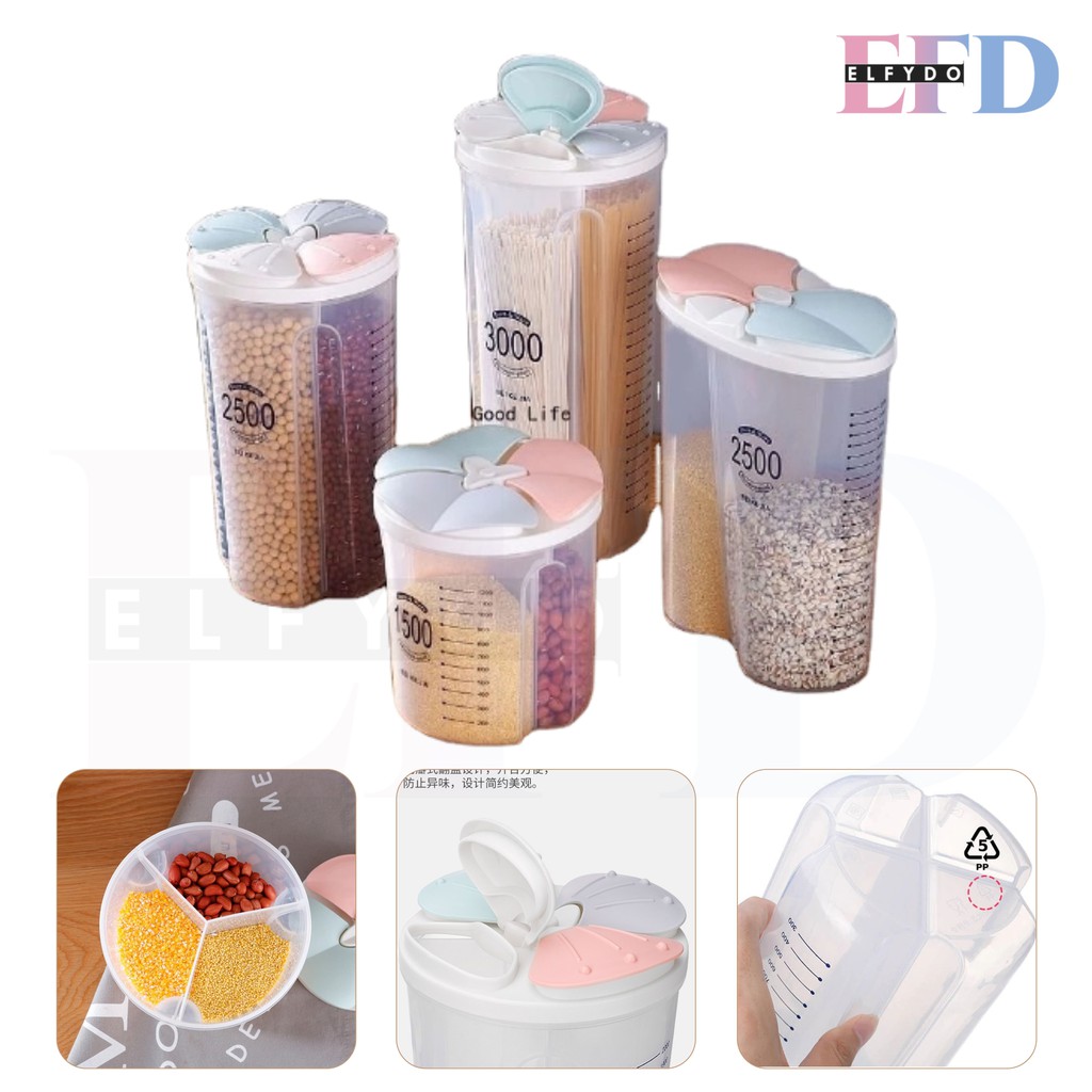 ELFYDO HL0225  Toples Makanan Food Jar Serbaguna Tempat Penyimpanan Makanan Kering 2500ML 2slot Toples Imlek Toples Lebaran