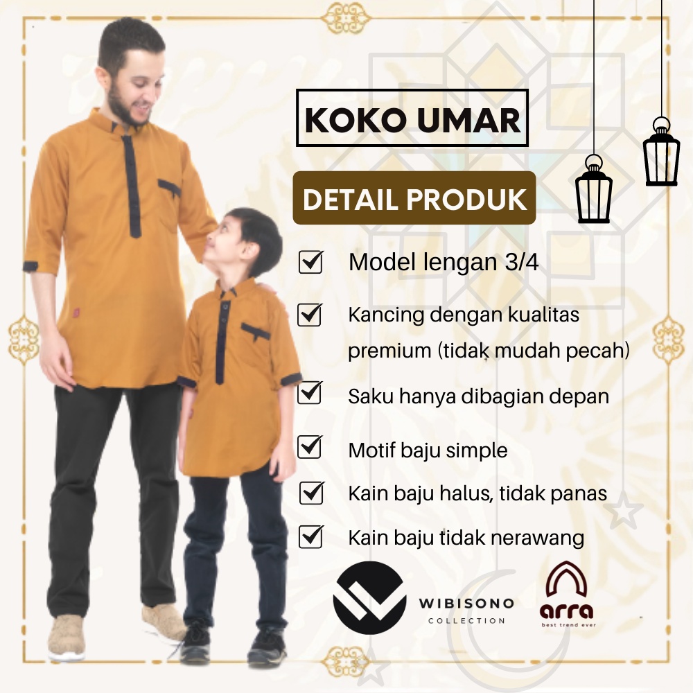 Koko Kurta Pakistan Couple YU8 Keluarga Ayah Dan Anak Laki Laki Lengan Pendek 3/4 Terbaru Original UMAR