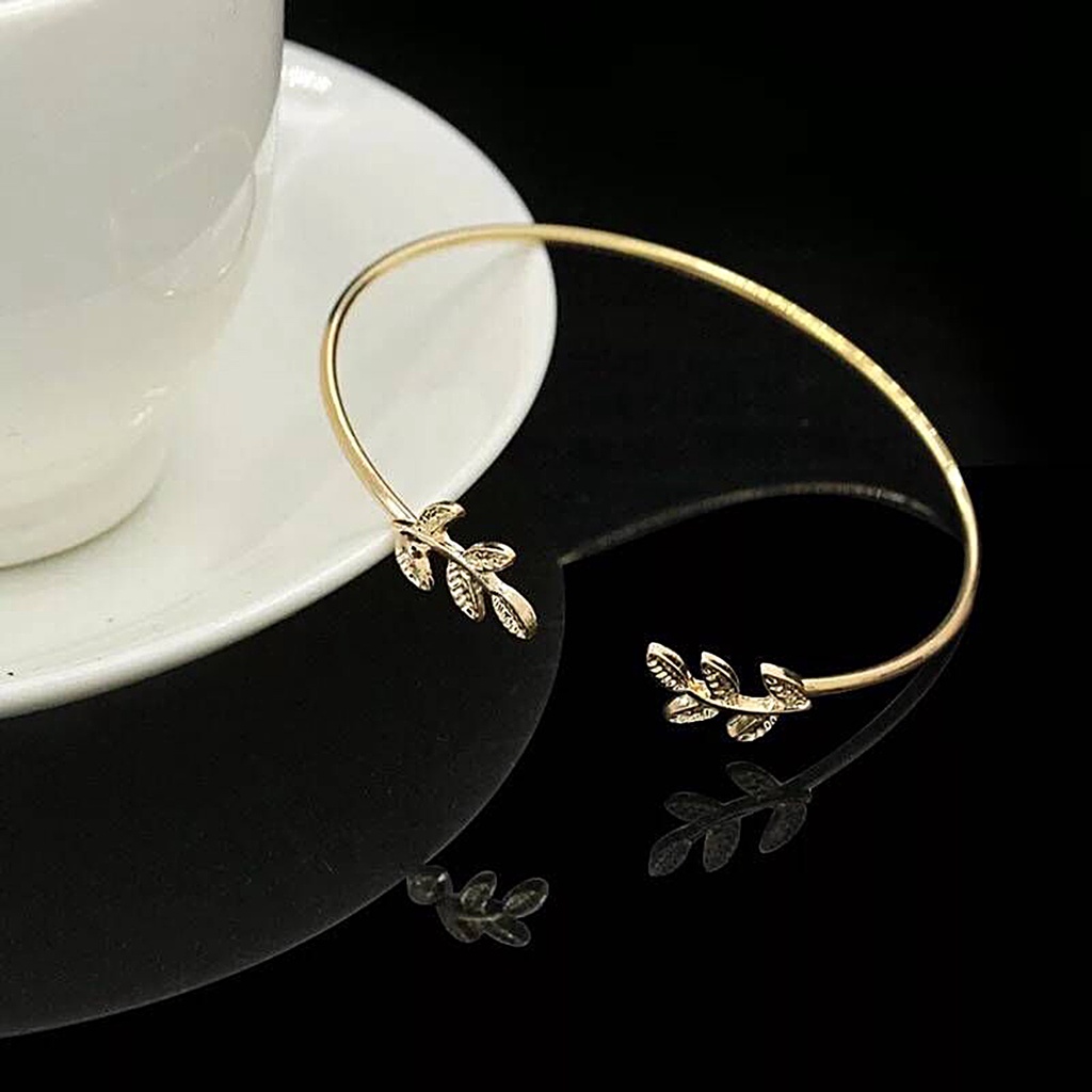 Hu Hu Hu Hu Hu Alat Bantu Pasang Kacamata♡ Gelang Bangle Open Cuff Adjustable Desain Daun Untuk Wanita