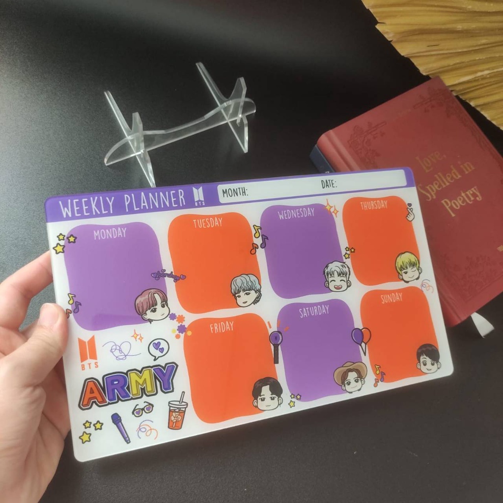 

Acrylic Schedule Board BTS /Akrilik Papan Jadwal ARMY /Papan Akrilik BTS /Papan Jadwal BTS /Dekorasi Akrilik BTS /Planner BTS /acrylic planner BTS /akrilik planner BTS / akrilik planner / acrylic planner / to do list army