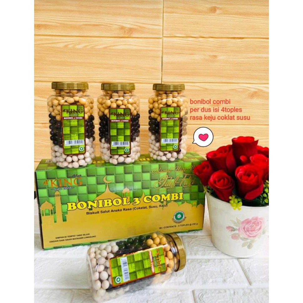

bonibol 3 kombi per toples 250 gram , 1 dus isi 4 toples cocok untuk parcel lebaran