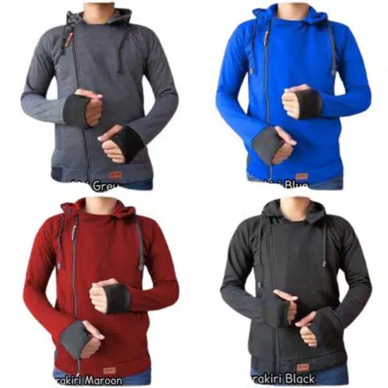 Jaket Sweater Anime Harakiri Polos Hoodie Zipper Finger Pria