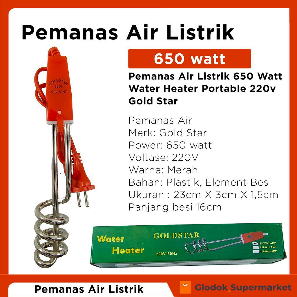 Pemanas Air Listrik 650 Watt Water Heater Portable 220v Gold Star Indikator Lampu 650w