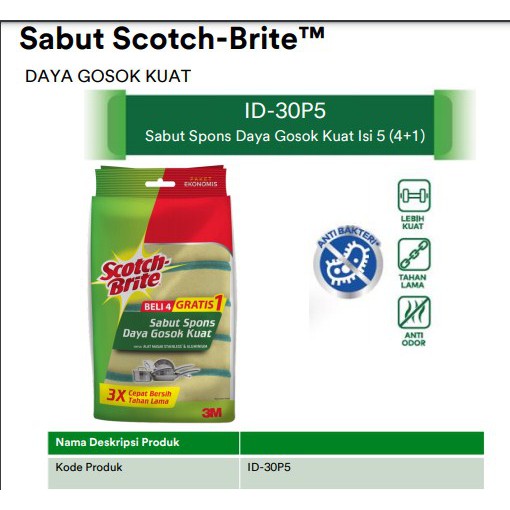 3M Scotch brite ID-30P5 Sabut spons hijau 3x4&quot; isi 5 pads