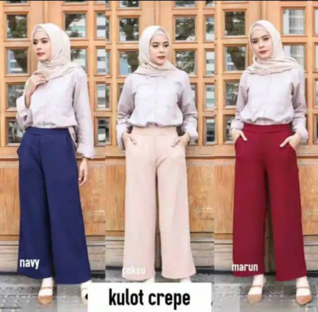 Celana kulot panjang standar size Crepe import tebal