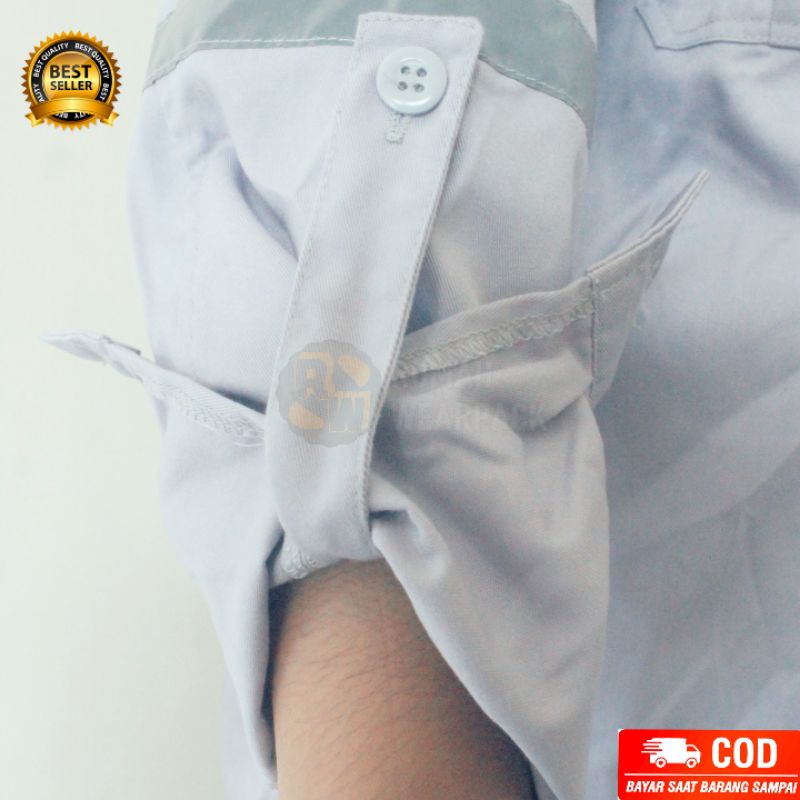 Kemeja PDL Safety Baju PDL Wearpack PDL Kancing Atasan Lengan Panjang Warna Abu Muda