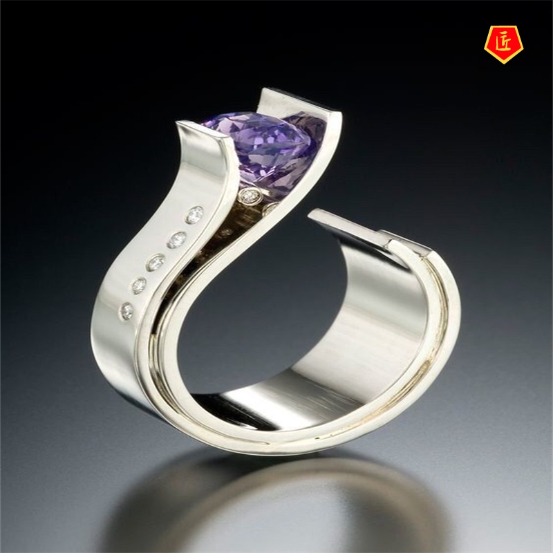 [Ready Stock]Modern Amethyst Diamond Two-Color Ring Female