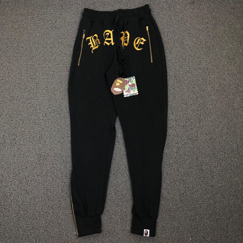 CELANA JOGGER PANTS A BATHING APE BAPE STAR GOLD LOGO BLACK PREMIUM