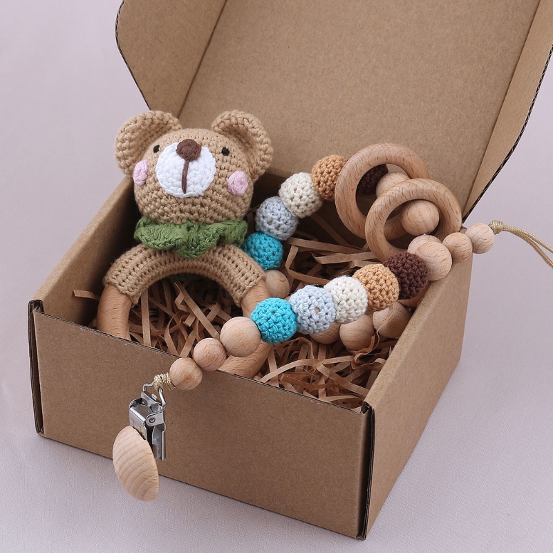 Mary Mainan Rattle Teether Bentuk Hewan Bahan Kayu Untuk Bayi