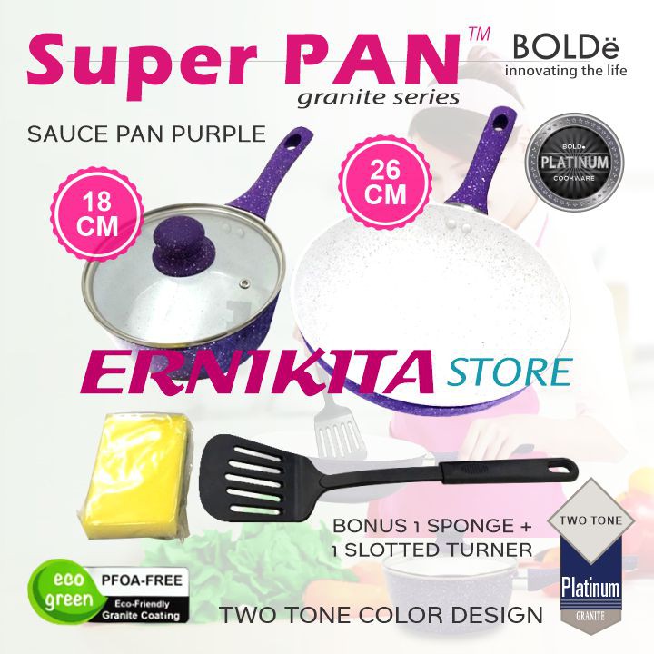 BOLDe SUPER PAN PURPLE COOKWARE SET - Super Pan Panci Granite Coating