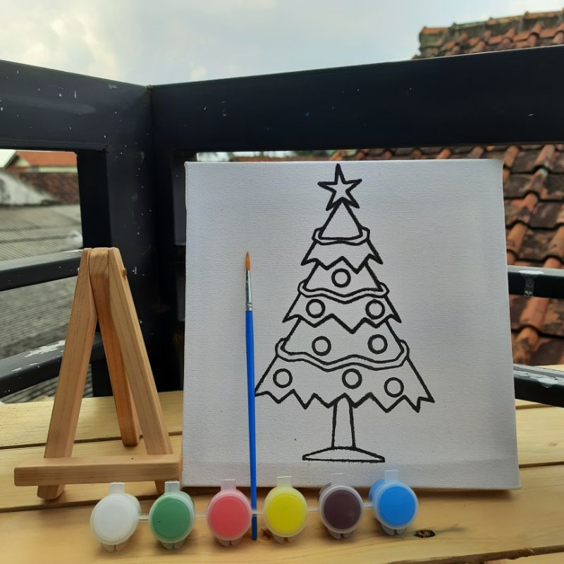 

paket set kumplit melukis anak pohon natal kado untuk anak mewarnai melukis canvas 20x20 cat akrilik tugas anak sekolah melukis kid kreatif